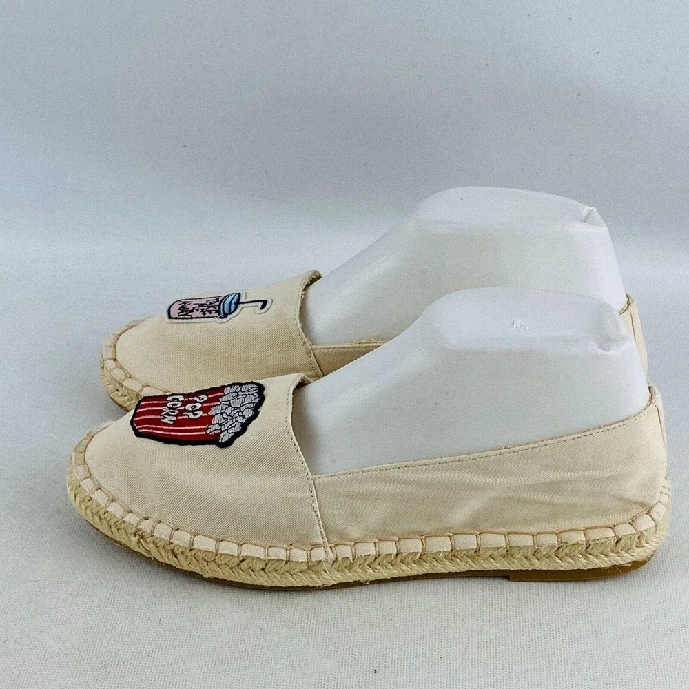 Womens 8.5 Bamboo Maldives Espadrilles Popcorn Drink Ivory Canvas Slip On‎ Shoes